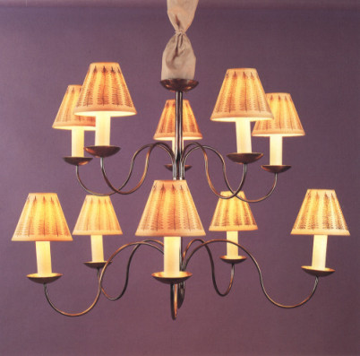 Le Clos, ten arm electric chandelier in semi bright finish with 5" fern shades with self coloured trim