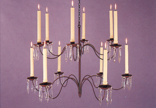 Le Clos Chandelier, twelve arm candle antiqued finish with crystal drops, five per cup