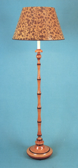 Hand painted Prinney faux bamboo floor lamp with 23" faux skin leopard shade with black trim.
