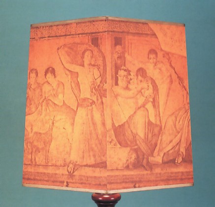 Pompeii, 15" hexagonal parchment Pompeii shade with gold trim.