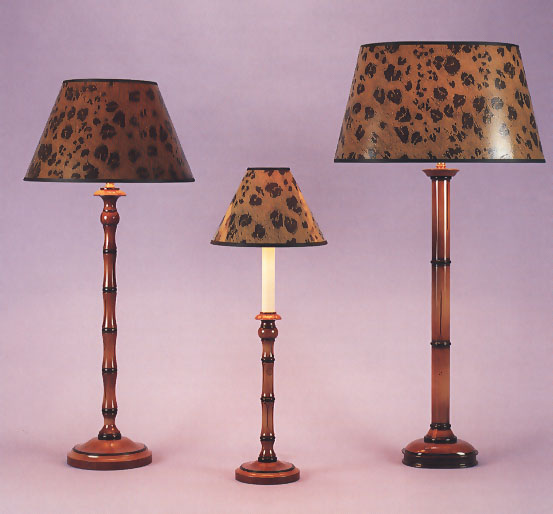 Faux Bamboo, lamp bases hand painted with faux skin leopard shades with black trim.