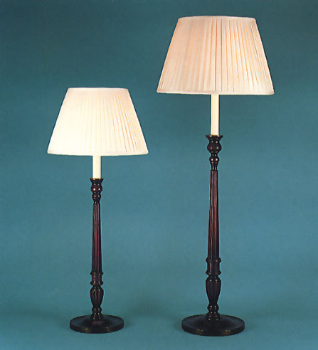 Small & Large George, mahogany lamp bases with hand made pleated silk  shade.