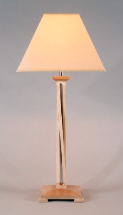 Kriss Kross, lamp base sycamore, square antique parchment shade.