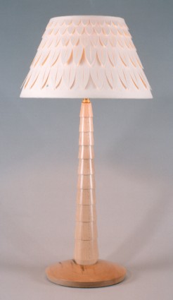 Palm Tree, lamp base maple, with feather cut cream card shade.
