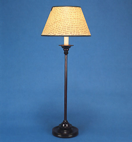 Peking, mahogany lamp base with 11" empire indenture shade with black trim.