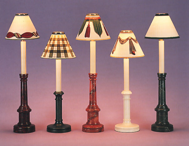 Painted Pieces A1 / B1, hand painted marble and sponge and tortoiseshell lamp bases with shades.