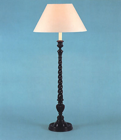 Frederick, mahogany lamp base with 14" cream card shade with self coloured trim.